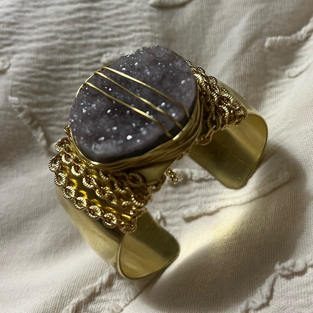 New Handmade Druzy Quartz Cabachon Cuff Bracelet